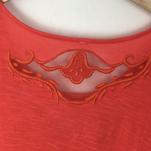FREE PEOPLE Red Sheer Embroidered Short Sleeve - Picture 6 of 10